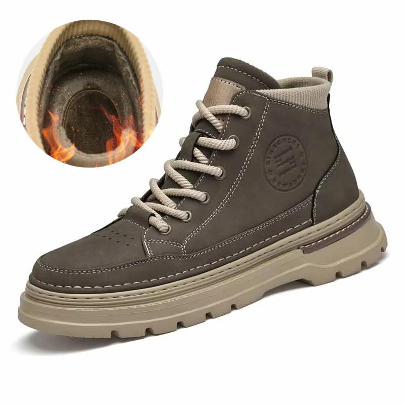 

Модная мужская обувь Натуральная кожа Зимняя обувь Мужская модная обувь на подошве Шнуровка Новые трендовые Теплые короткие ботинки Защита от холода Мужские ботильоны 45