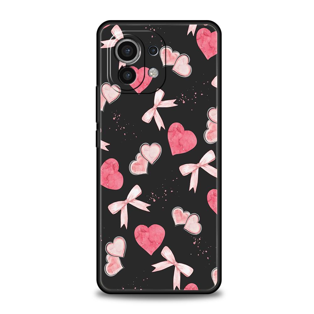 Phone Case For Xiaomi 15 14 13 12 Lite 14T 13T 12T Pro Poco X7 X6 X5 X4 X3 NFC F7 Ultra F6 Pro Soft Cover Cute Pink Heart Bow