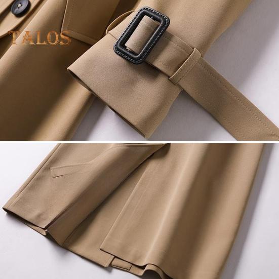 Fall Winter Women Jacket Double-breasted Buttons Solid Color Turn-down Collar with Belt Mid Length Windproof Outdoor Overcoat