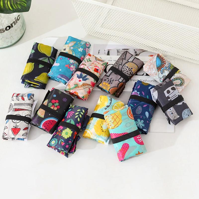 1Pc Shopping Bags Recyclable Polyester Washable Large Capacity Foldable Eco-friendly Grocery Tote Pouch Groceries