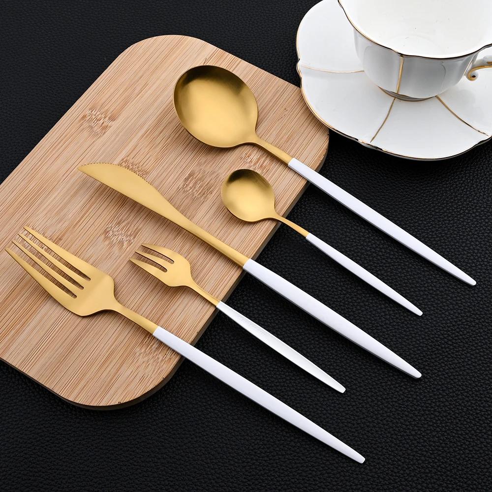 30Pcs Dinnerware Set Stainless Steel Flatware Matte Fork Spoon Knife Dinner Set Cutlery Kitchen Western Silverware Tableware Set