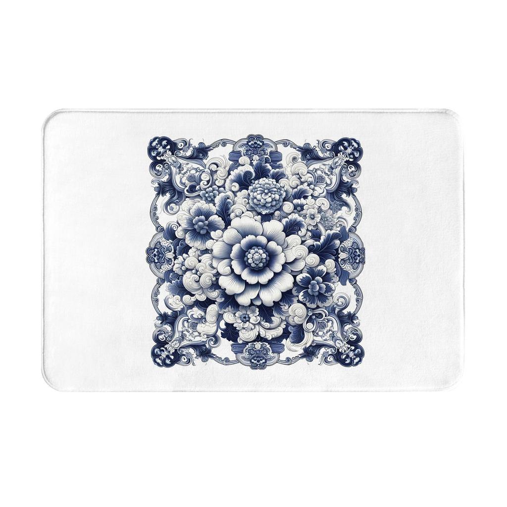 Blue Porcelain Pattern Non-slip Doormat Floor Mat Absorbent Mat Carpet Rug for Kitchen Entrance Home Bathroom Footpad Mats