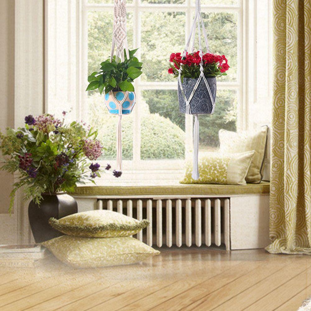 Cotton Macrame Knotted Garden Plant Hanger Planter Basket Rope Hanging Basket Flower Pot Holder