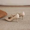 Krazing Pot Cow Skin Round Toe Stiletto High Heels Summer Shoes Big Size 42 Beauty Lady Metal Buckle Women Shallow Pumps