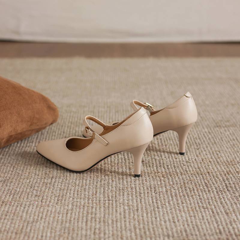 Krazing Pot Cow Skin Round Toe Stiletto High Heels Summer Shoes Big Size 42 Beauty Lady Metal Buckle Women Shallow Pumps