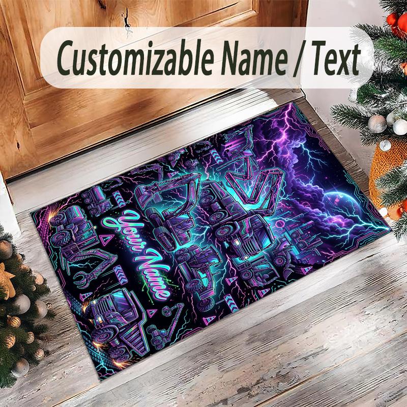 Truck Theme Crystal Velvet Rug Personalized Custom Name Text Soft Floor Mat Home Decor