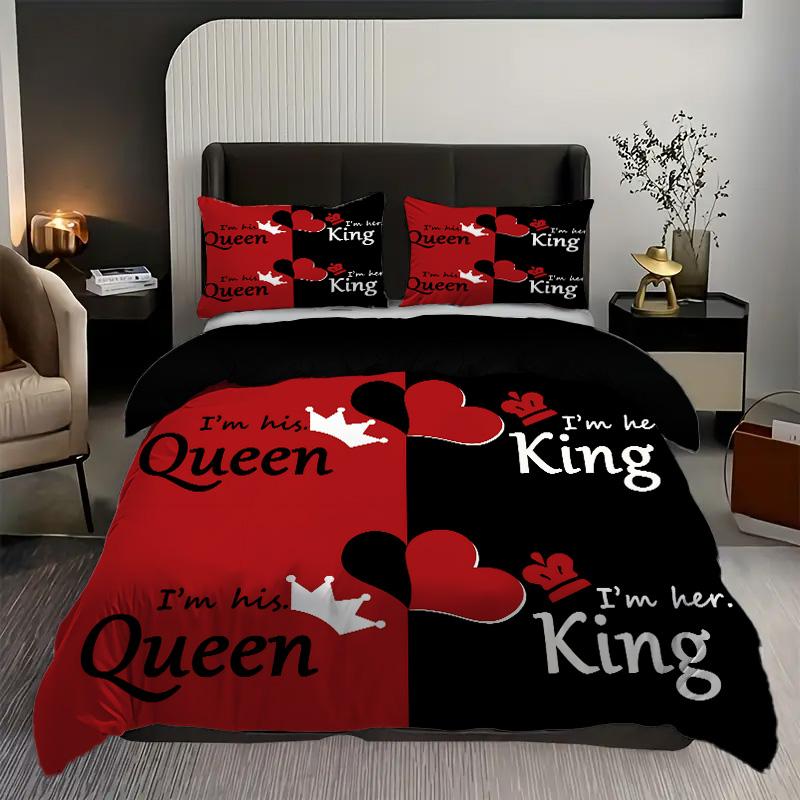 

Узор Король Королева 3D Принт Пододеяльник Черно-Красный Цветовое Сочетание Постельное Белье Мягкое Удобное Домашний Текстиль Пододеяльник Наволочка 135x200cm 2pcs