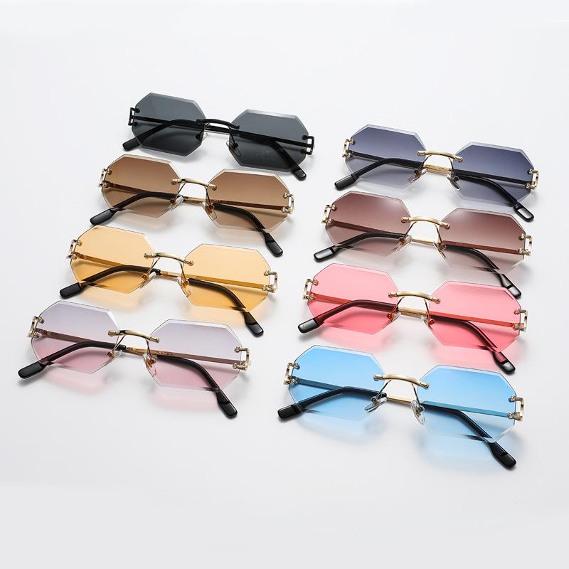 9205 Octagon Frameless Trimmed Sunglasses Women'S Street Shooting Trendy Sunglasses