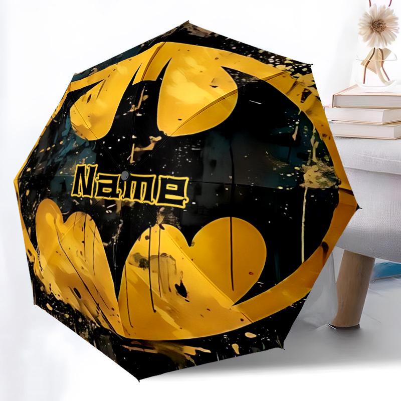 1pc Batman Symbol Custom Name Automatic Folding Umbrella, Durable Plastic & Iron, Lightweight for Outdoor Daily Use  S1230046