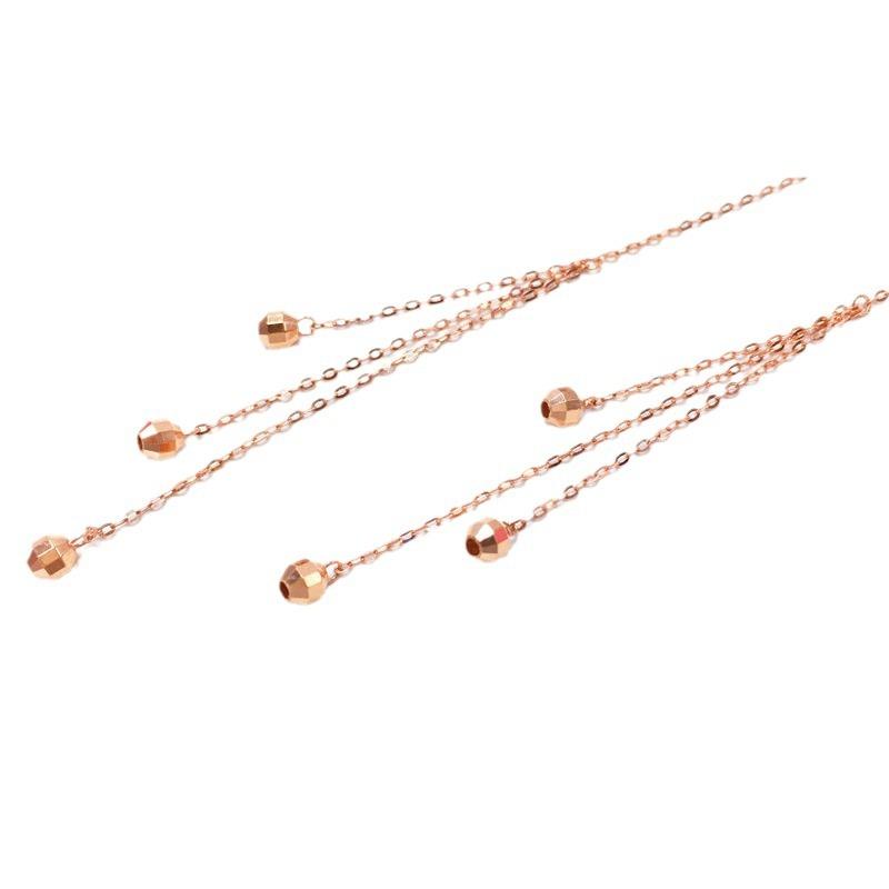 Exquisite Russian Purple Gold Earrings Plated With Rose Gold Three-Row Wire Round Bead Tassel Temperament Light Luxury Style Personalized Earrings