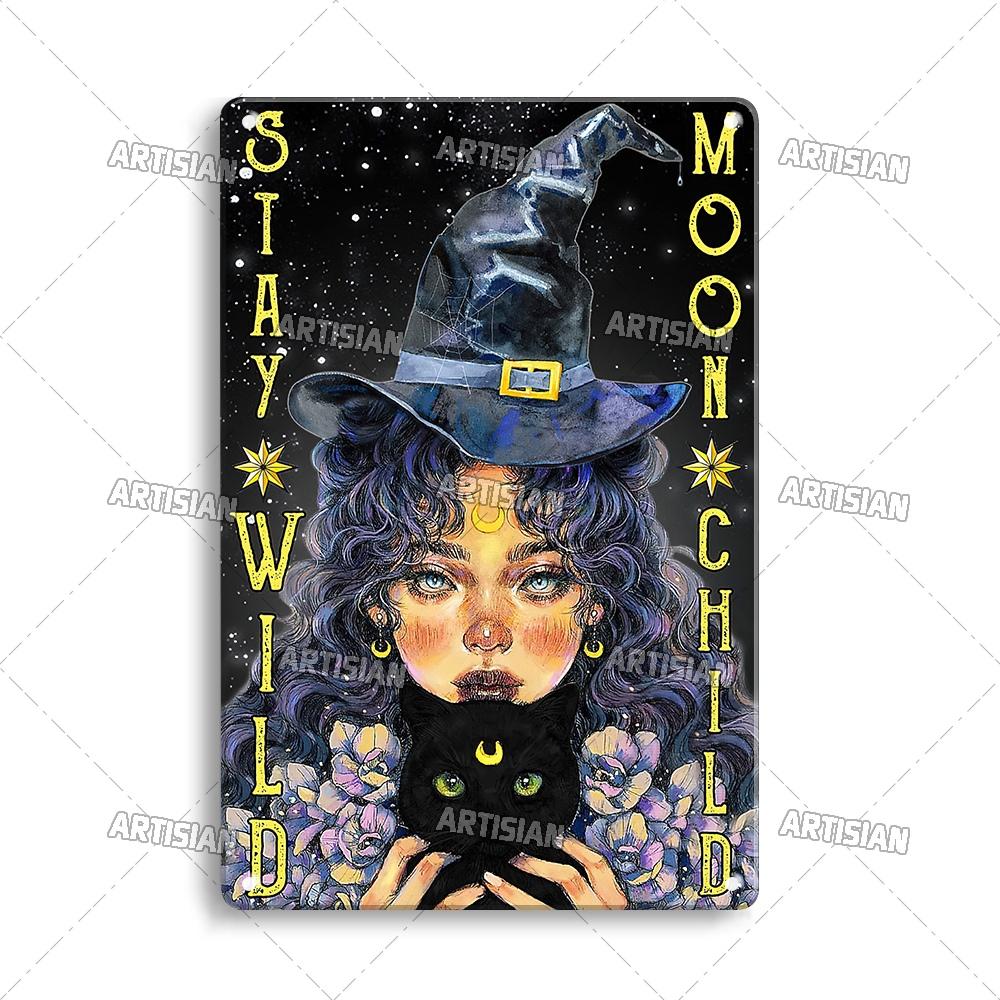 Artisian Halloween Metal Plaque Witches Tin Sign Girl Decorative Plate Wall Decor Garage Bar Pub Club Hotel Kitchen Home