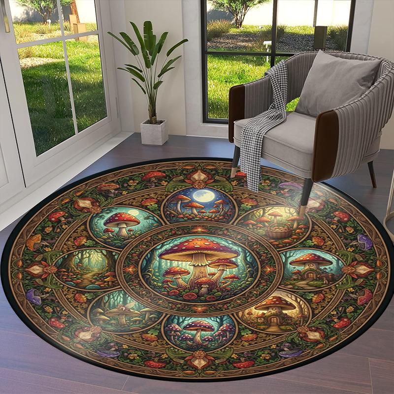 Mushroom Clover Round Area Rug,Carpet Rug for Living Room Bedroom Sofa Playroom Decor,Non-slip Floor Mat Q0027