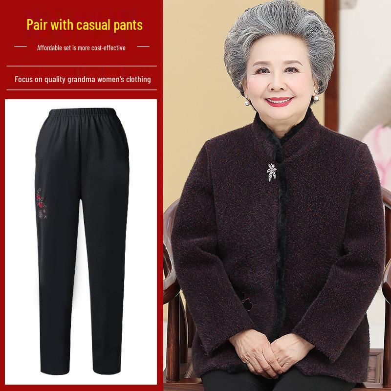 Grandma Mink Velvet Coat for Women 60-70 - Elderly Autumn Woolen Coat