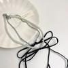 Stylish Double layer Bowknot Necklace Modern Butterfly Knot Necklace with Fringe Simple Pearls Beaded Neckchains Charm