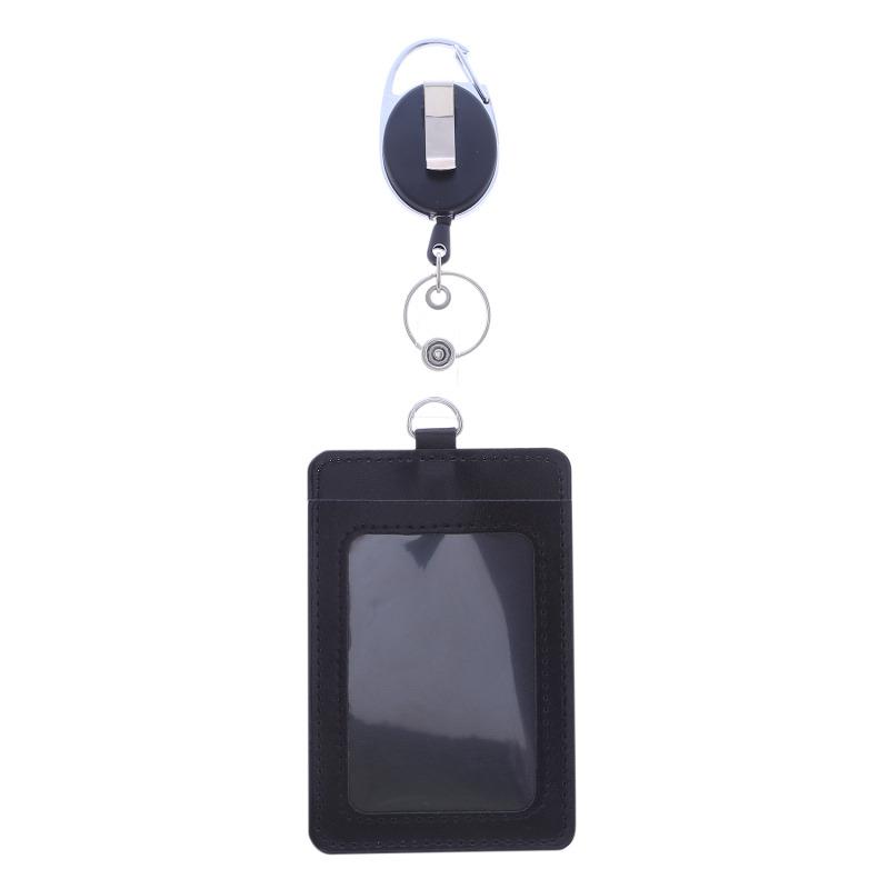 Solid Color Horizontal Vertical Employee Staff ID Work Card Cover with Retractable Badge Reel Lanyard Badge Pass Bus Card Holder