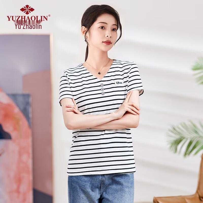 Yuzhaolin Women's Korean Style Striped Loose T-Shirt