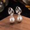 Elegant Female White Zircon Pearl Hoop Earrings Trendy Fashion Silver Gold Color Wedding Jewelry For Women