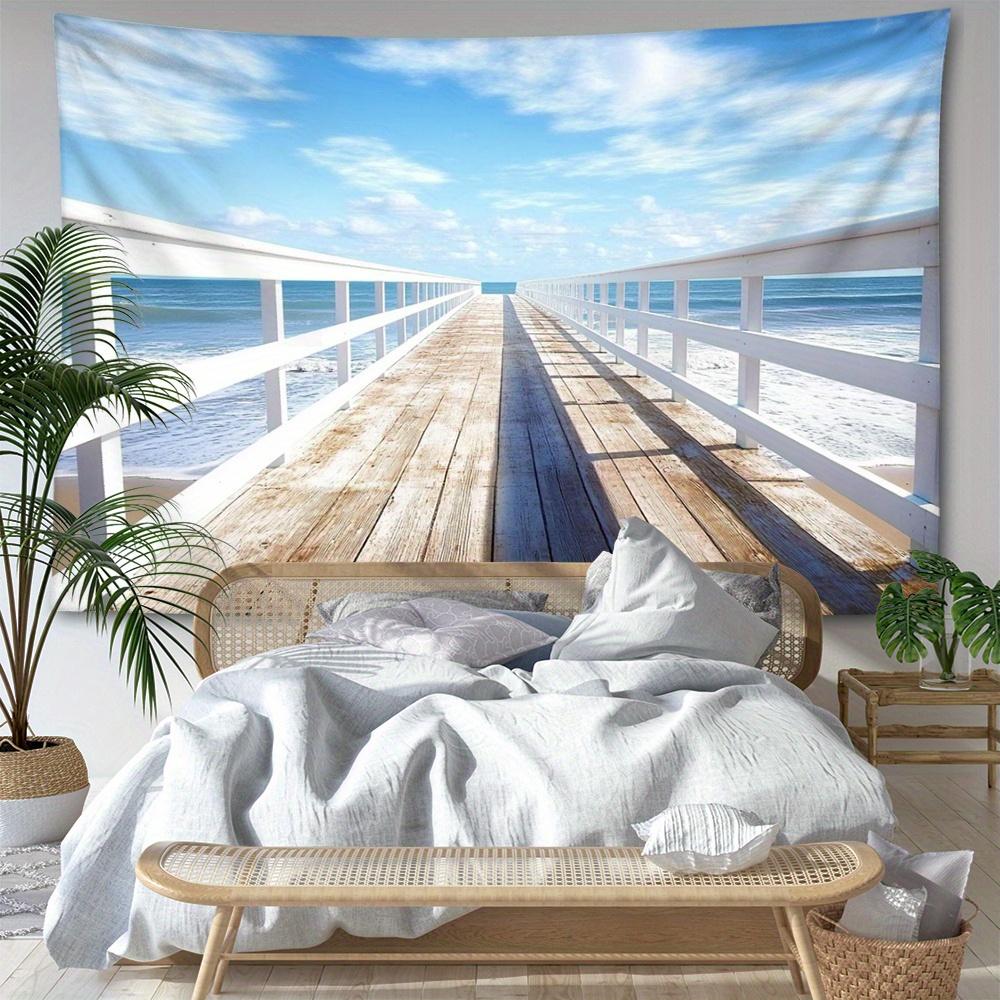 1pc Bohemian Beach Pier Tapestry - Vibrant Ocean Sunset & Wooden Boardwalk Design, Polyester Wall Hanging for Living Room or Bedroom Decor, Perfect Ho