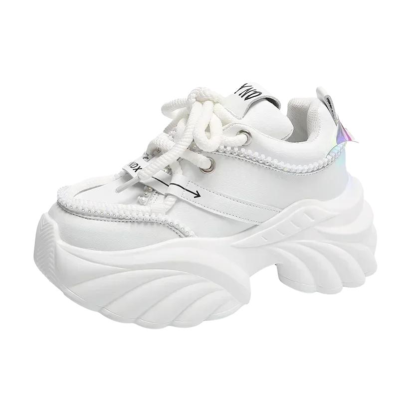 

Модные женские кроссовки 7,5 см, черные теннисные туфли на платформе для женщин, новые спортивные туфли для папы с толстой подошвой и дышащей кожей 42 бежевый