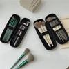 Schwarze Kosmetiktasche, wasserdicht, mit Doppelreißverschluss, Make-up-Pinseletui, Damentasche, tragbarer Reise-Pinselhalter, Stifteetui