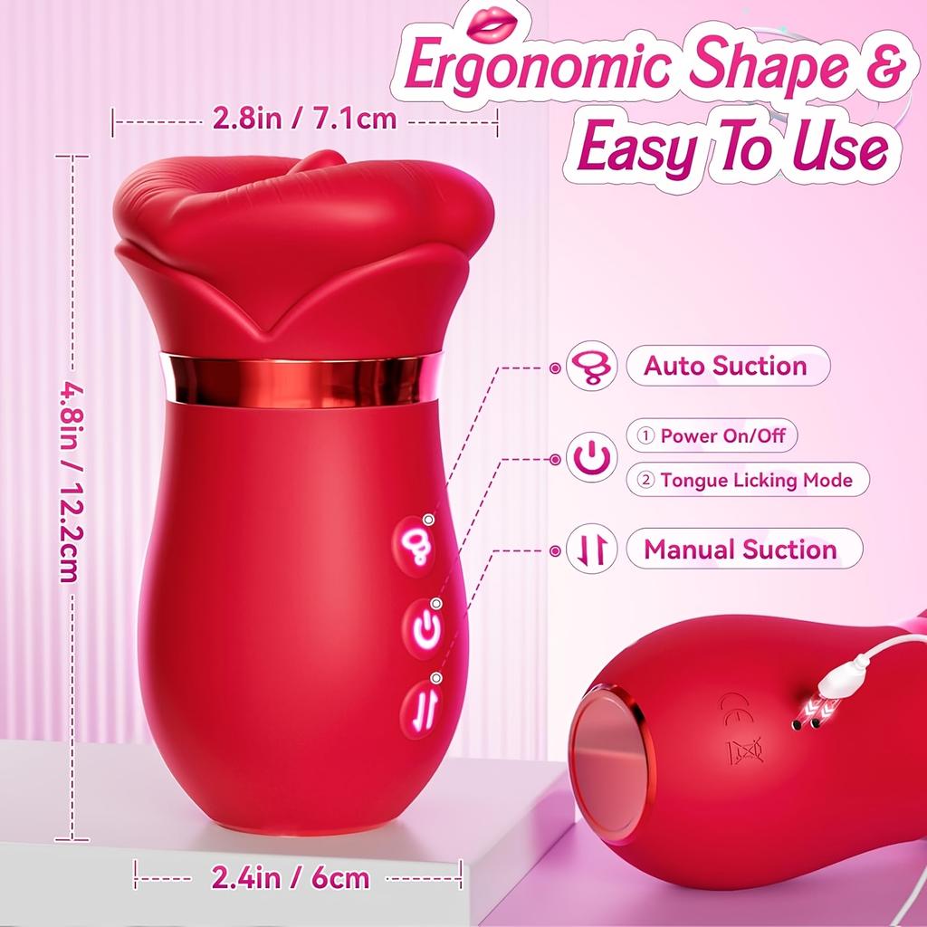 Female Vibrator Adult 5 In 1 Oral Sex Vibrator Rose Sex Toy, 10 Tongue Licking, 3 Automatic And 1 Manual Sucking Adult Toys, Clitoral Nipple Vibrator
