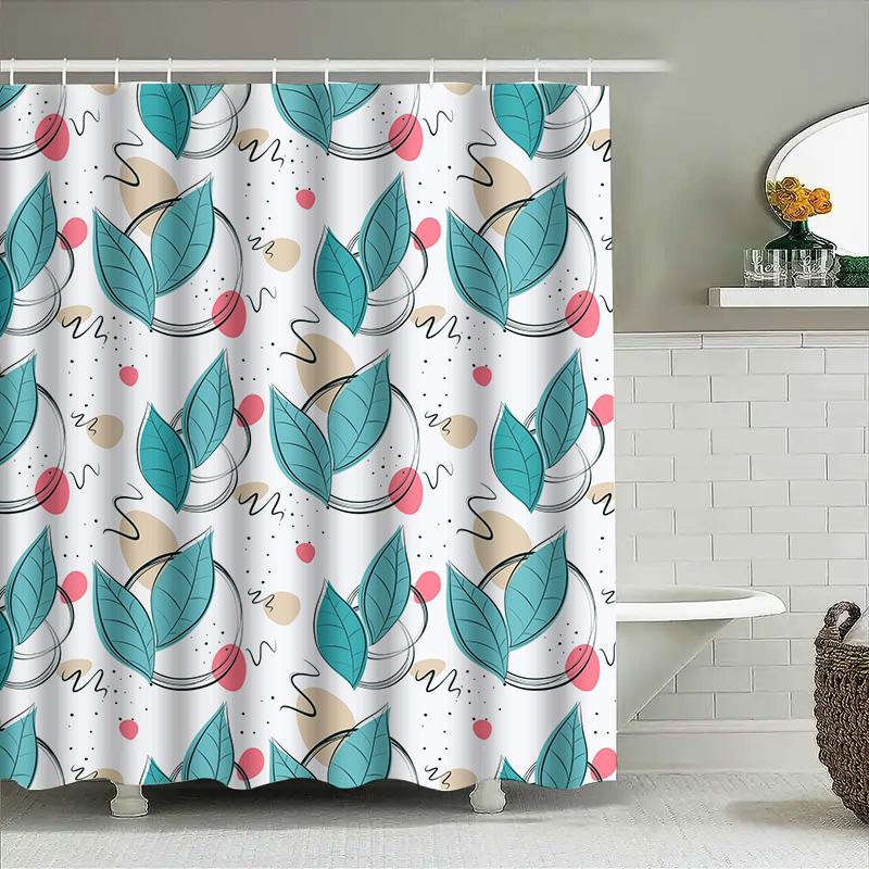 Artistic Leaf Shower Curtain Setblue Green Red White Bathroom Decor Modern Retro Style Waterproof Shower Panels For Home Decorat