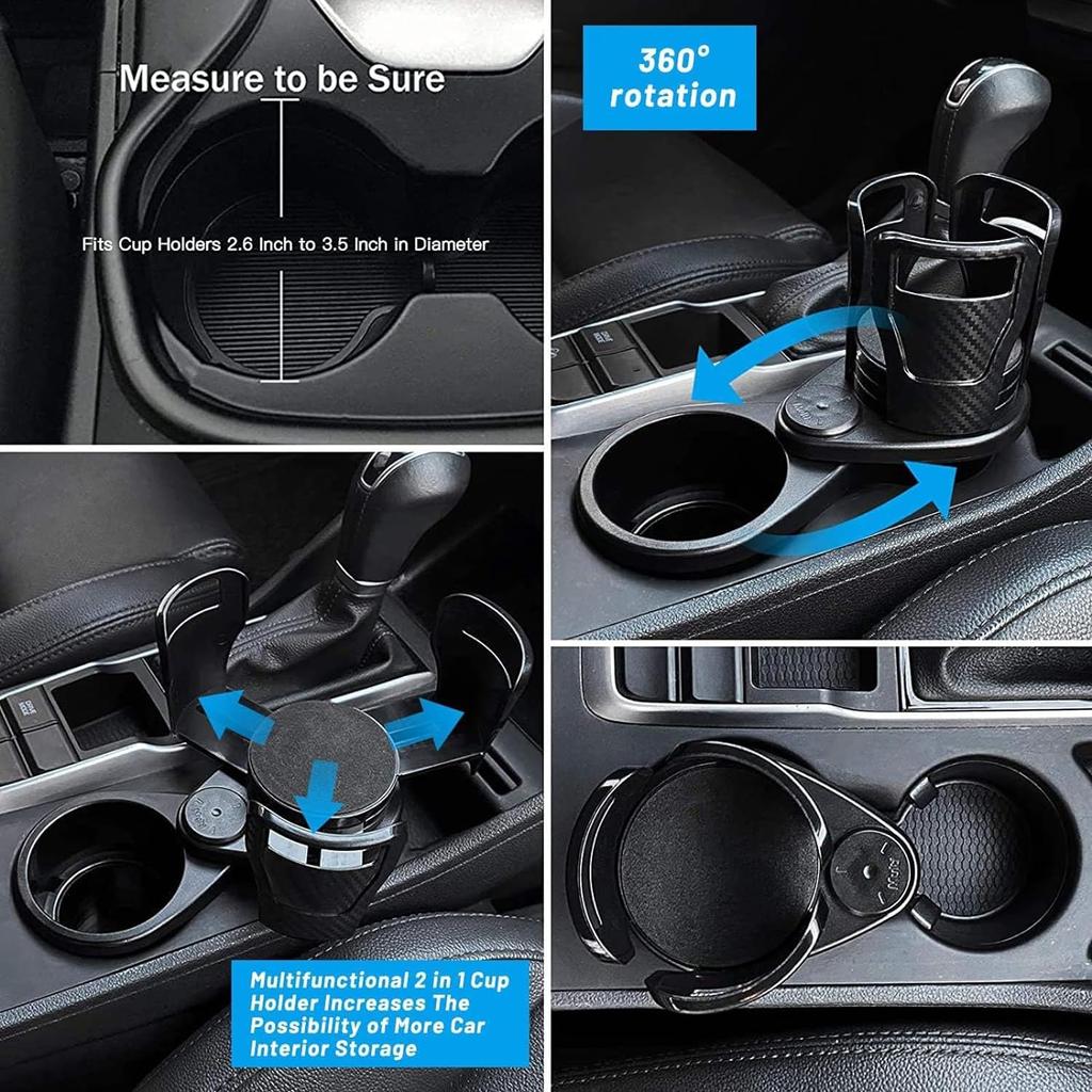 2 In 1 Car Cup Holder Expander 360 Degree Adjustable Base Drink Holder Anti-Shake Stable Auto Bottle Holder Organizer