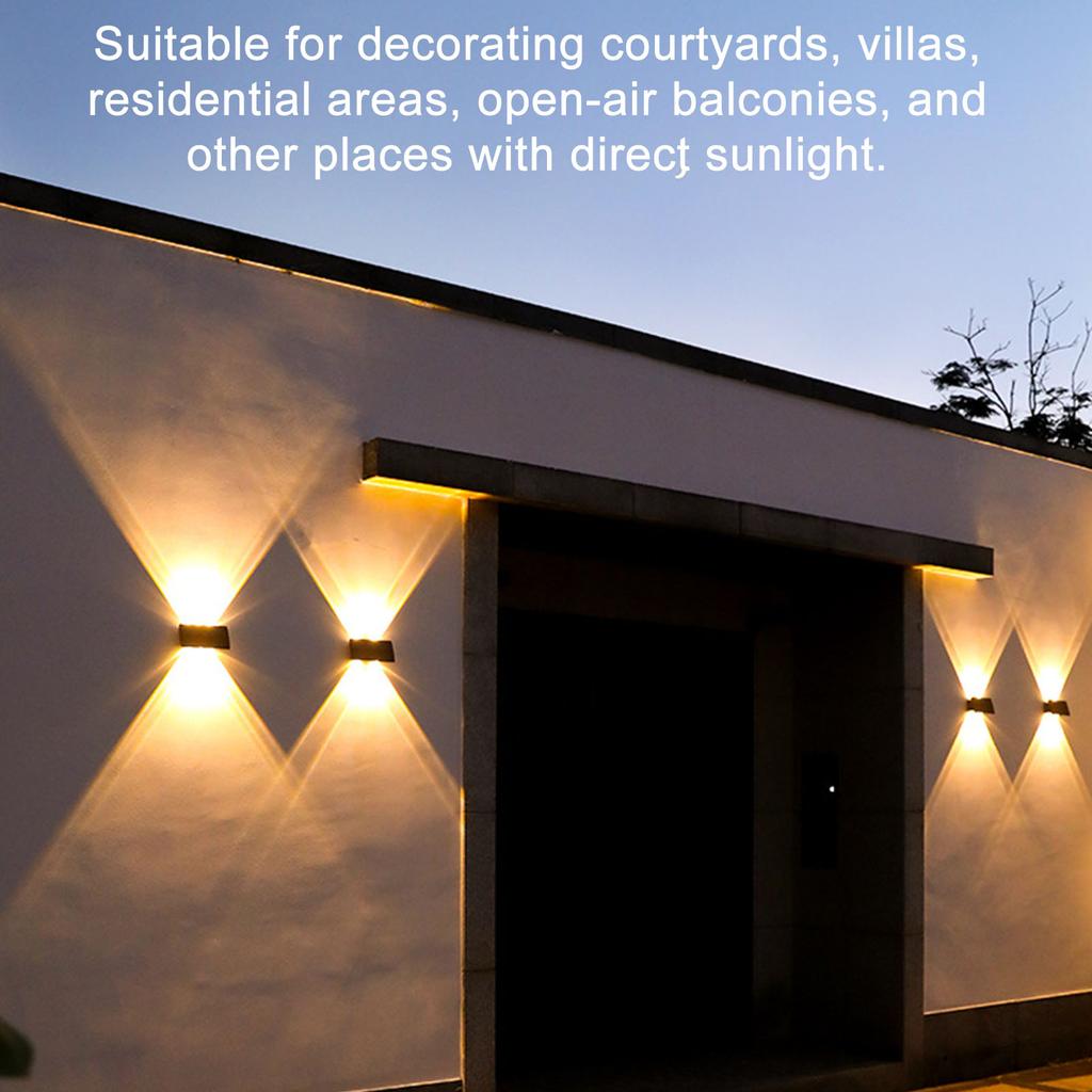 Solar Lights Outdoor IP67 Waterproof 4 LED Solar Fence Lights Up Down Solar Wall Light for Outside Backyard Deck Step Porch Warm Light