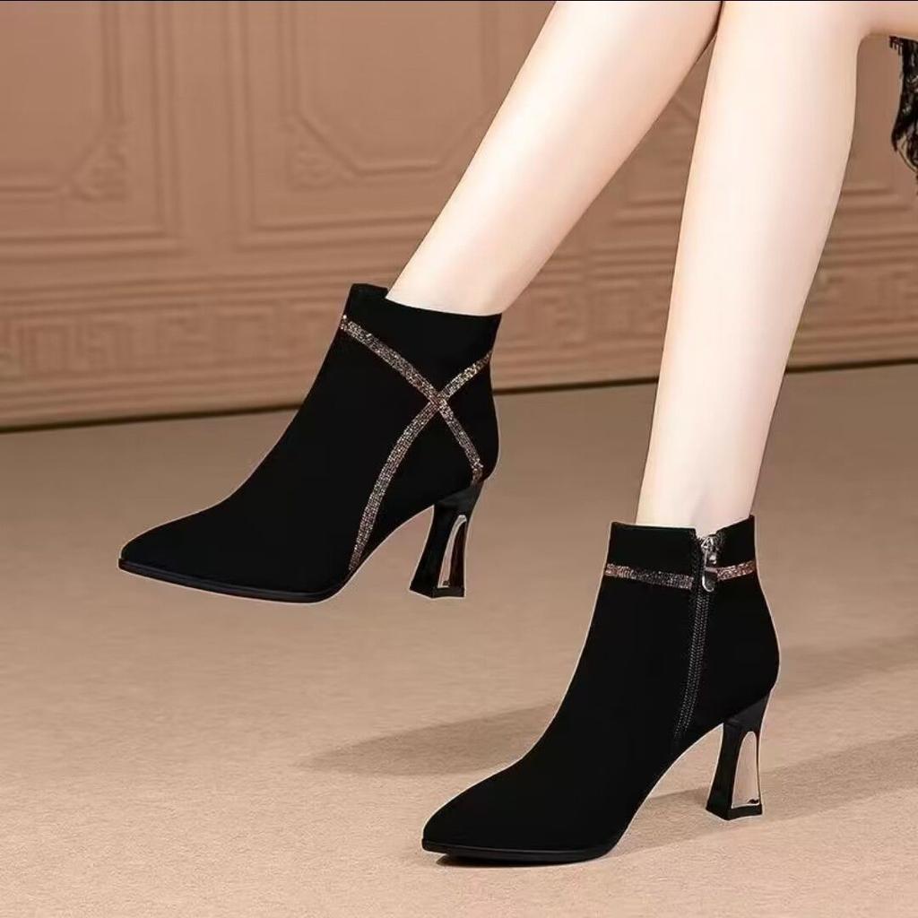 Fashion Suede Soft Booties Pointed Toe Heeled Y2k Footwear Woman Short Shoes Chic and Elegant Designer Luxury Pu Ankle Boots for Women