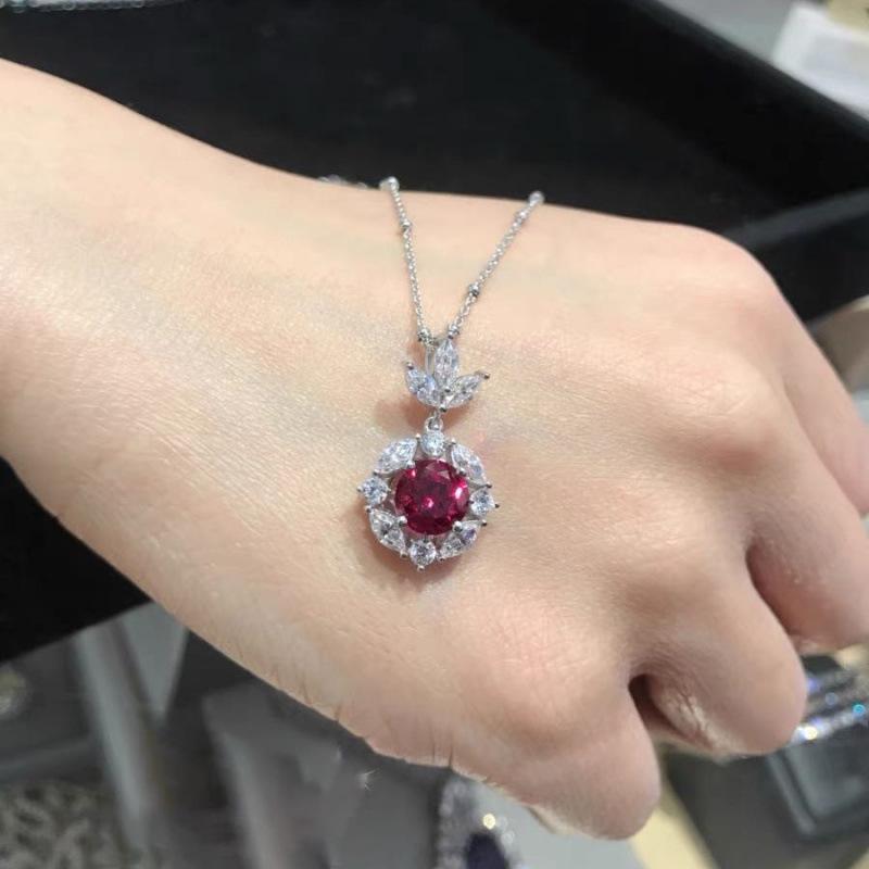 Sophisticated Red Diamond Plum Blossom Pendant Necklace for Women