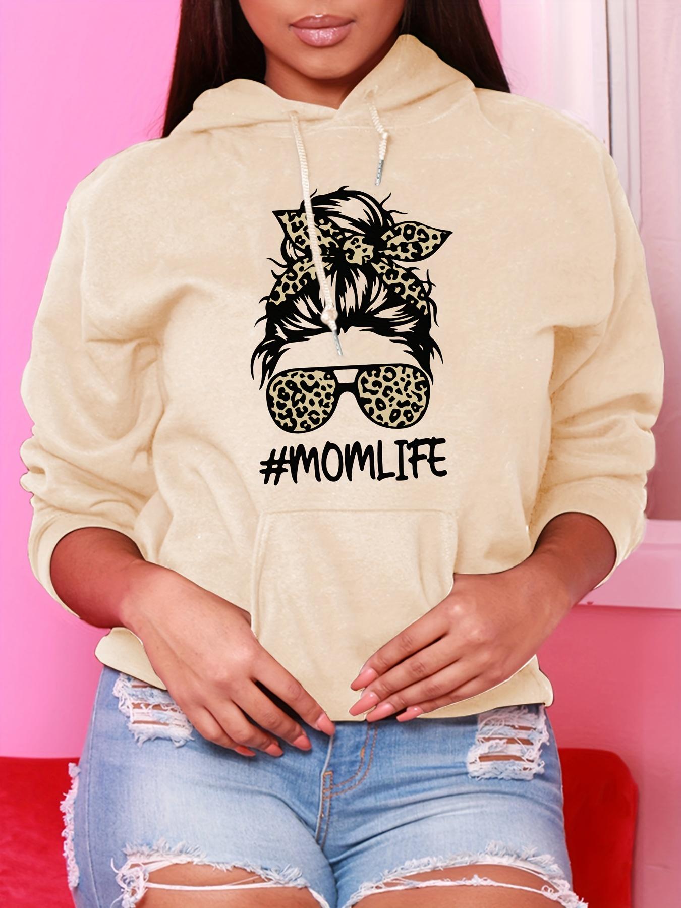 Stylish Women s Hoodie with Leopard Fashion Glasses Print Casual Loose Fit Sweatshirt with Drawstring MomLife Graphic Loose Fit S