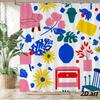 Colorful 2D Art Home Decor Shower Curtain - Pink Furniture & Plants Collage Waterproof Bathroom Curtain