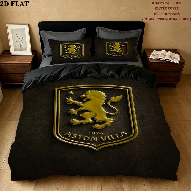 Aston Villa FC Pattern Bedding Home Decoration Birthday Gift ( 1 duvet cover + 2 pillowcase, without core),fan merchandise.