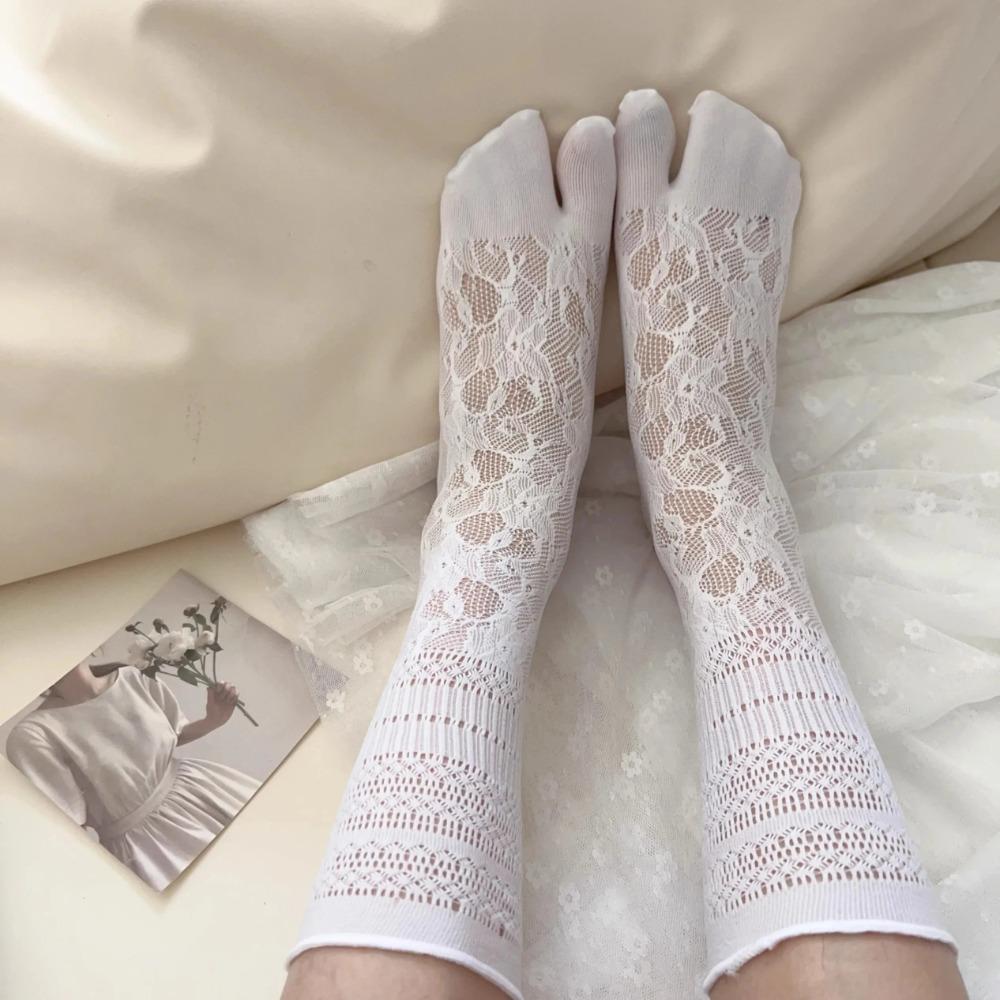 1Pairs Hollow Out Mesh Split Toe Socks Lace Tabi Sox New High Tube Socks  Summer