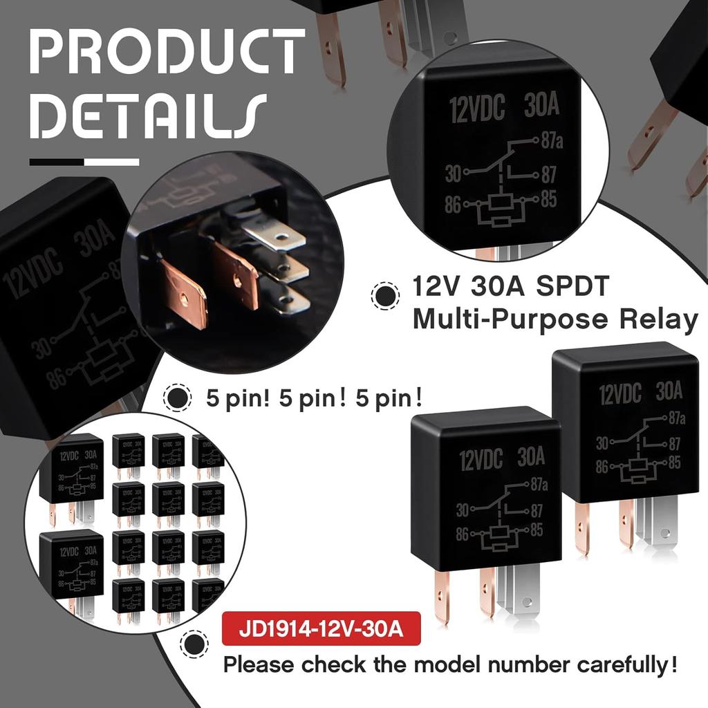 16 Pieces 5 Pin 12V 30A Relay Multi Purpose Automotive Relay Car Heavy Duty Accessories for Car Motor Automotive Replacement Accessories