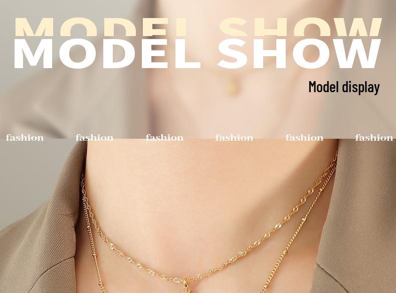 Titanium Steel Gold Plated Double Layer Clavicle Chain with Diamond Pendant and Star Badge