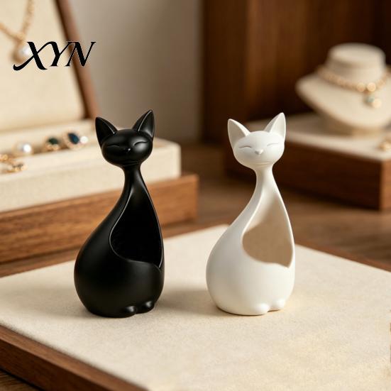 Desktop Succulents Holder Cute Cat-Shaped Sculpture, Hollow Out Ceramic Kitty Flower Pot with Smiling Face, Adorable Modern Planter Decor &