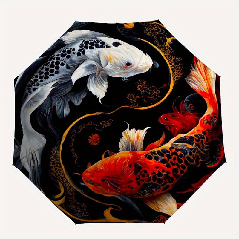 "Yin Yang Koi Fish Circular  Decor"Umbrella, Portable 3-Fold Compact Umbrella for Men & Women ES42