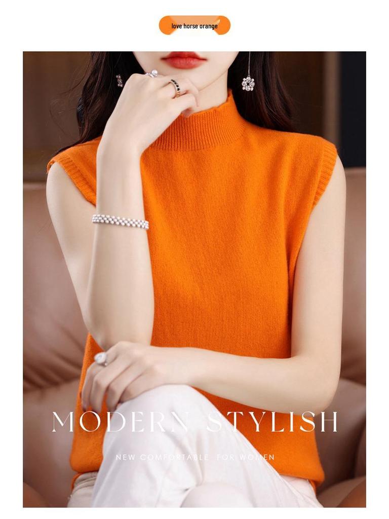 Cross-Border Sleeveless Half-High Collar Women's Slim Knit Camisole - Summer Style Pullover