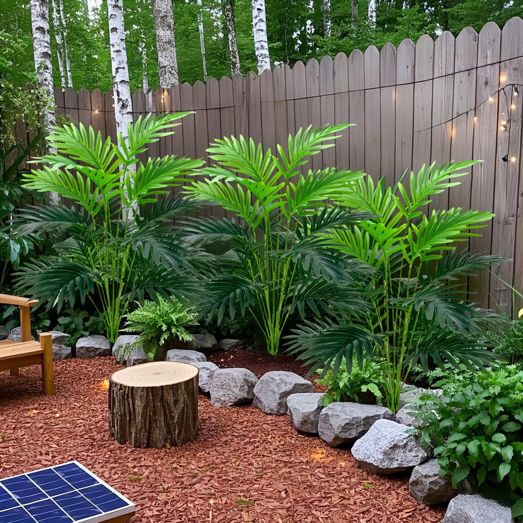 3pcs Outdoor Artificial Green Plants, High Simulation Palm Tree Sets, Indoor/outdoor Use, Excluding Flower Pots.