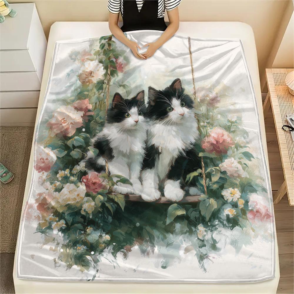 Beautiful Calico Cat,pattern Flannel Blanket, High Quality Comfortable for All Seasons, Home Decor, Warmth and Comfort, Perfect for Gifts.