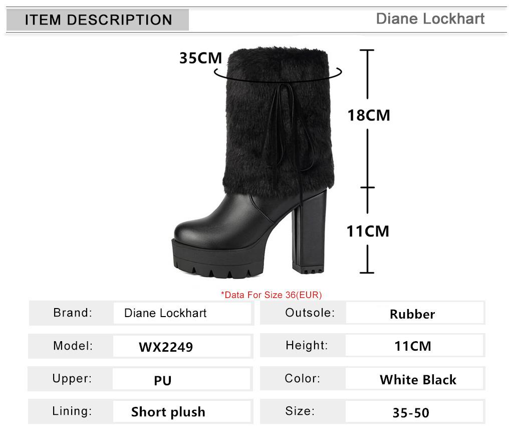 Women's Fur Ankle Boots Platform Shoes Fashion Bow 11CM High Heels White Black Autumn Winter Short Boot Ladies Size 35-50