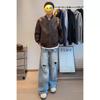 Mens Short PU Leather Harrington Jacket Casual Loose Fit Trendy Streetwear Teens