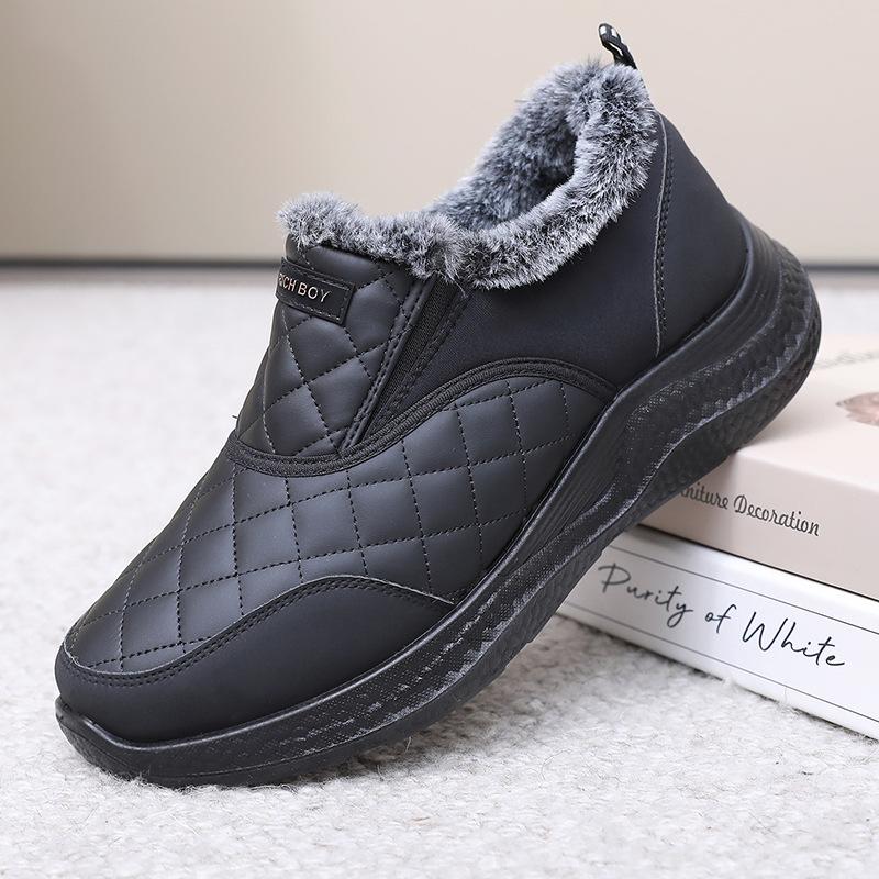 Men's Winter Warm Snow Boots With Faux Fur Lining Non-Slip Loafer Shoes Water Resistant Work Walking Sneakers Comfortable Short Ankle Booties for Male