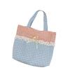New Canvas Material Splice Lace Handbag Large Capacity Lightweight Tote Bag Splice Lace Design Canvas Lunch Bag Commute