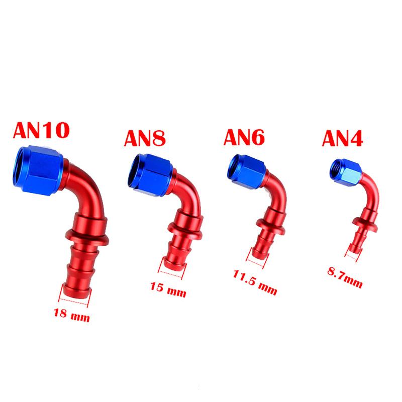 Universal AN4~AN20 Aluminum Oil Fuel Fitting Female Swivel To Push Lock Hose End Adaptor Kit Rubber Tube 90°