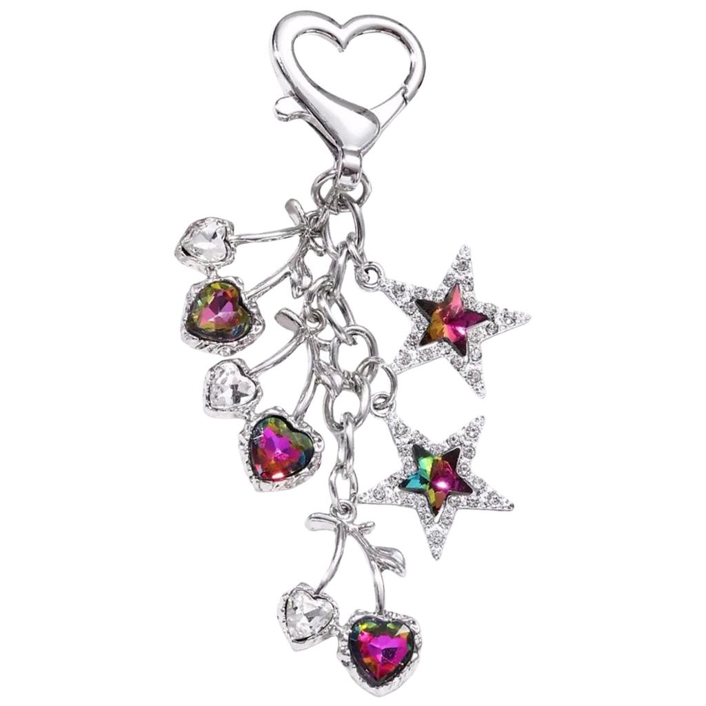 Sparkling 3D Cherry Charm Keychain Accessory Fashionable Bowknot Pearls Key Rings Portable Bag Decoration for Women