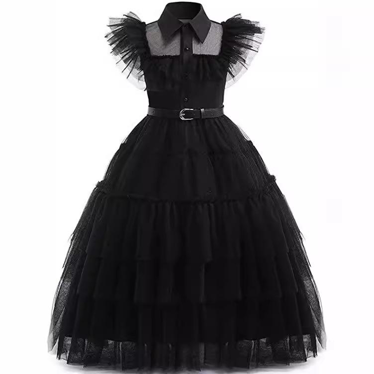 Abito a tema mercoledì da principessa per festa per bambine, outfit cosplay