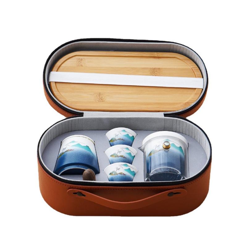 Portable Travel Tea Set for Company Annual Meeting, Quick Tea Cup Small Set, Outdoor and Home Use Kung Fu Tea Cup Teapot Gift