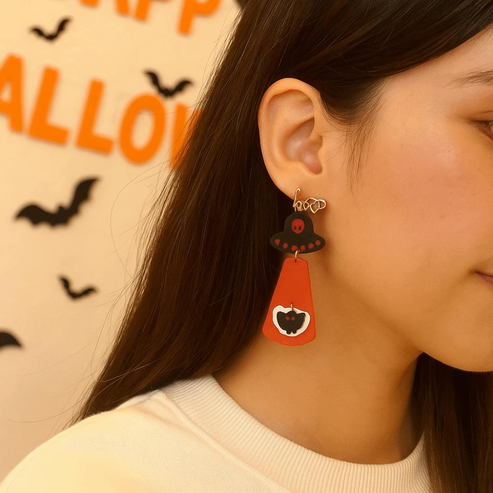 1 Pair UFO Halloween Earrings Acrylic Pumpkin Dangle Earrings Aesthetic Cute Ghost Ear Studs Unisex